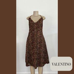 Valentino | Brown & Gold Lace Cocktail Dress